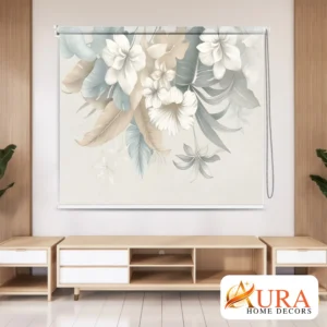 Elegant Botanical Pastel Floral Motorized Roller Blind for Window