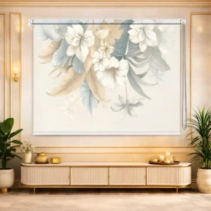 Elegant Botanical Pastel Floral Motorized Roller Blind for Window