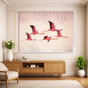Elegant Flamingo Flight Roller Blind with Artistic Bird Pattern for Stylish Window