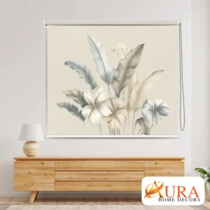 Elegant Neutral Botanical Roller Blind with Modern Tropical Leaf Design