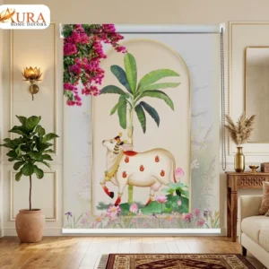 Floral Pastel Decor Cow and Tropical Arch Pichwai Roller Blind