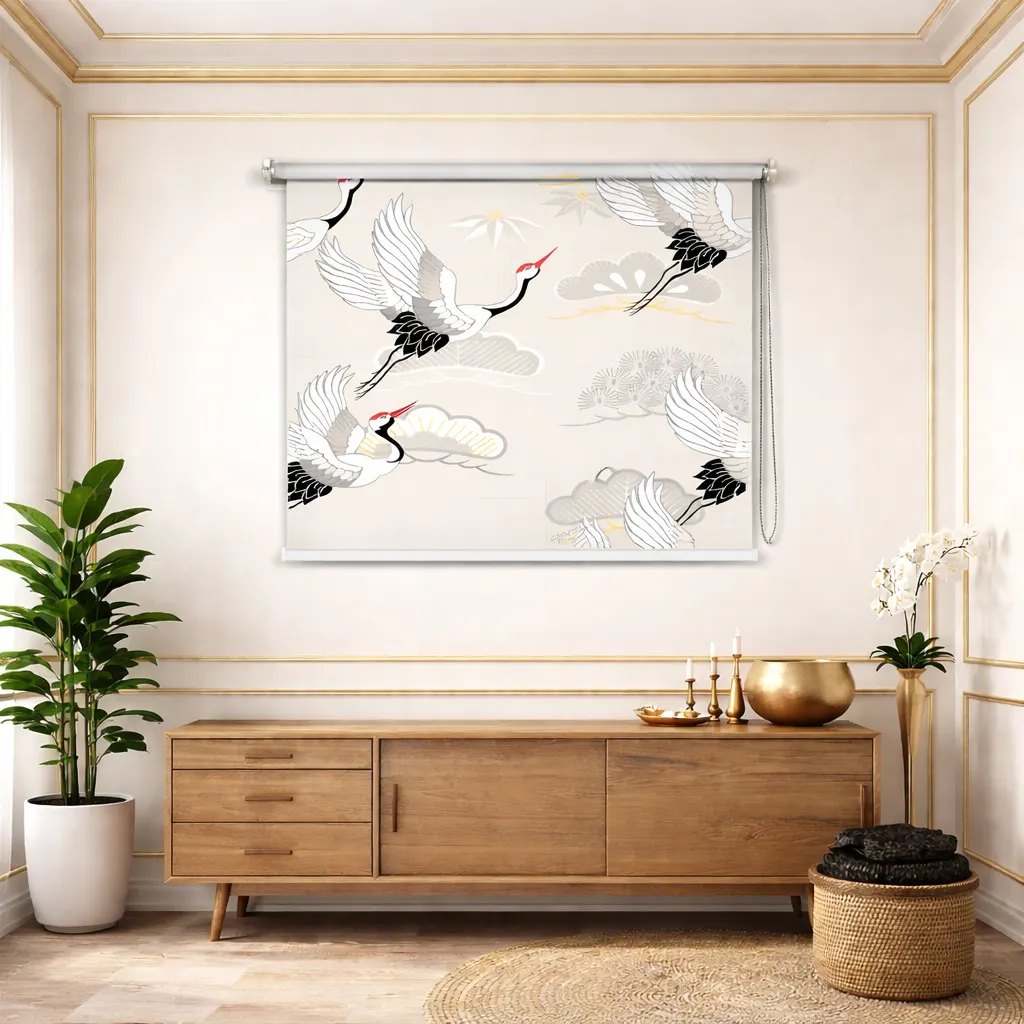 Flying Crane Pattern Roller Blinds for Living Room and Bedroom 1 Flying Crane Pattern Roller Blind for Living Room and Bedroom