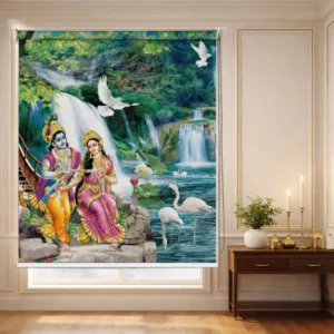 Krishna & Radha by the Waterfall Roller Blind for Temple