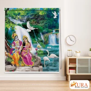 Krishna & Radha by the Waterfall Roller Blind for Temple