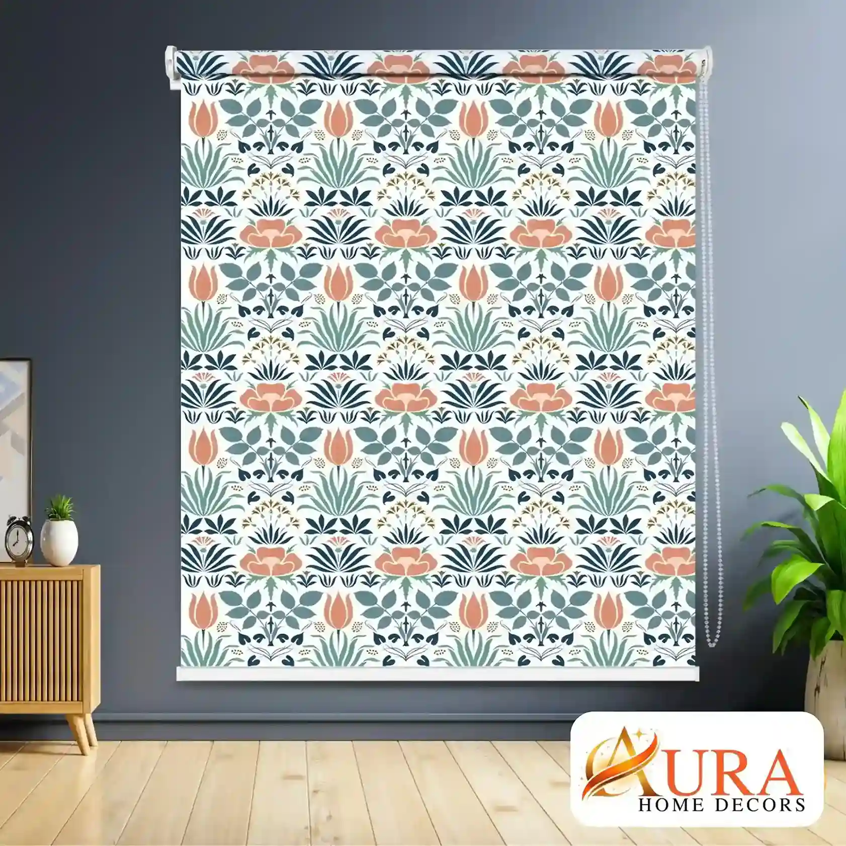 Modern Floral Botanical Printed Roller Window Blind for Home and Office Decor