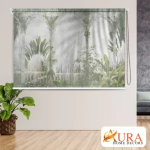 Nature-Inspired Tropical Courtyard Arch Roller Blind for Window