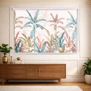 Pastel Tropical Palm Leaves Designer Motorized Roller Blind for Window