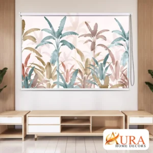 Pastel Tropical Palm Leaves Designer Motorized Roller Blind for Window