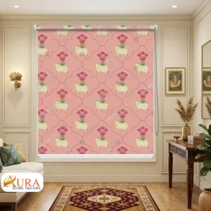 Home Decor Items Online at Best Price in India 11 Pink Lotus & Kamdhenu Pattern Pichwai Roller Blind