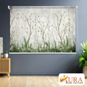 Serene Forest Botanical Motorized Roller Blind for Living Room