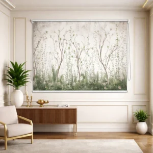 Serene Forest Botanical Motorized Roller Blind for Living Room
