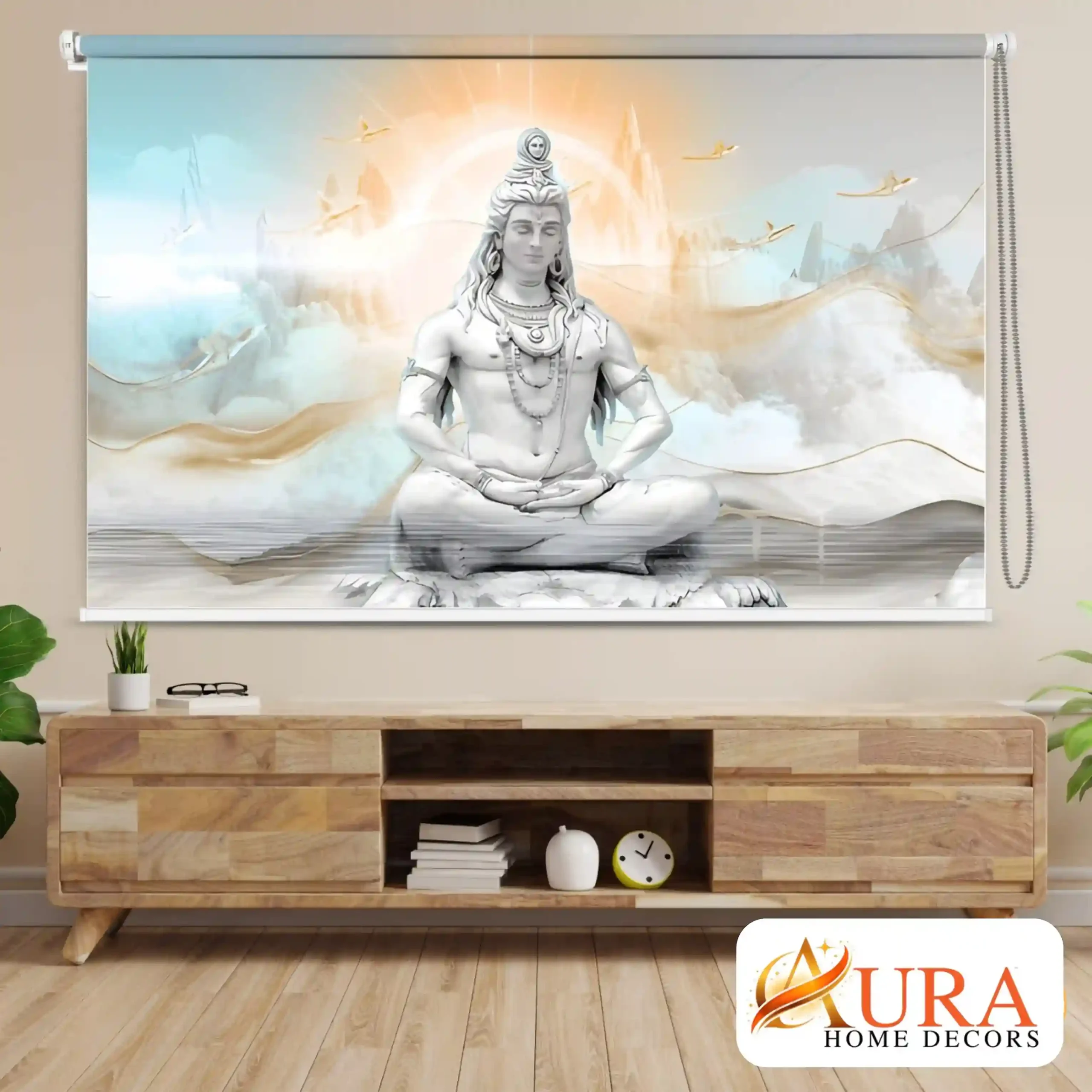 Serene Lord Shiva Meditation Roller Blind for Temple