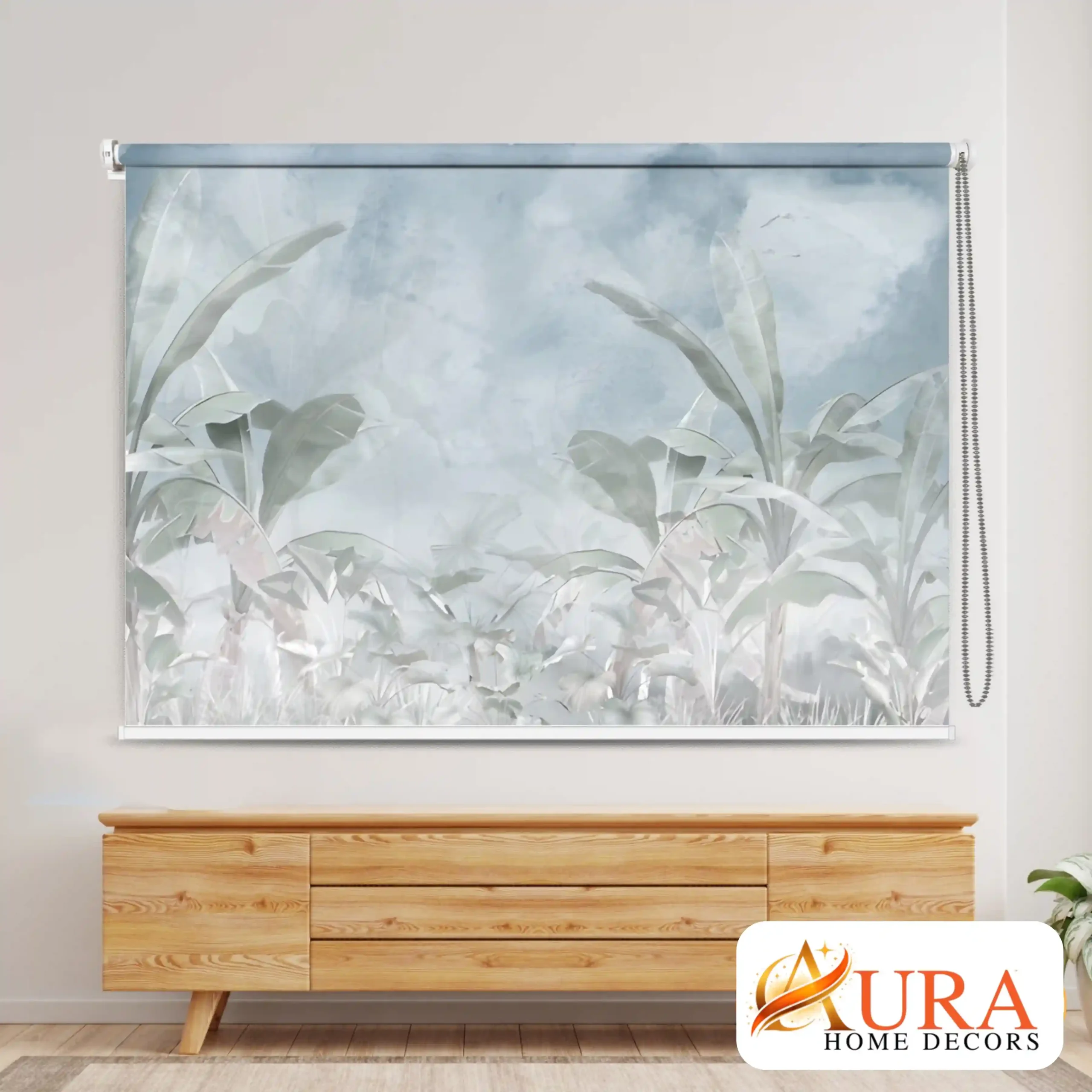 Soft Botanical Leaf Motorized Roller Blind for Bedroom
