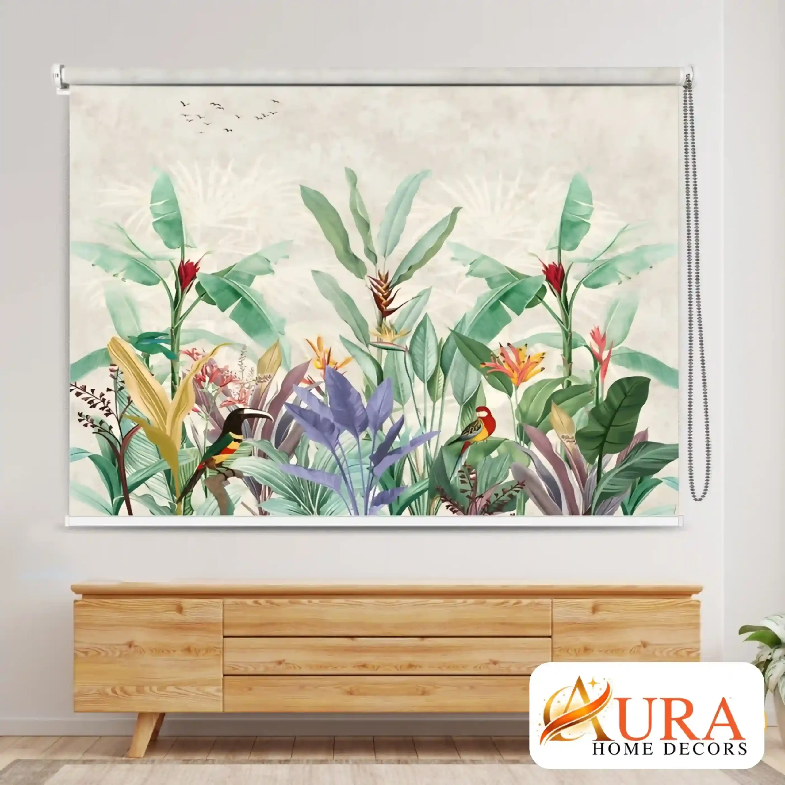 Tropical Garden Birds Roller Window Blind for Living Room