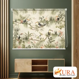 Tropical Toucan Garden Roller Blind for Window with Botanical Bird and Floral Design