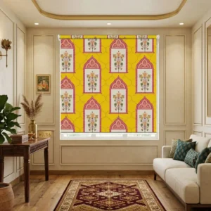 Yellow Mughal Floral Arch Pattern Roller Blind