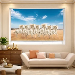7 White Running Horses Vastu-Inspired Premium Window Roller Blind