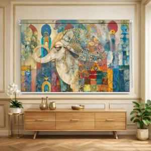 Artistic Elephant Mosaic Roller Blind featuring an artistic elephant mosaic portrait with abstract patchwork textures and vibrant colors
