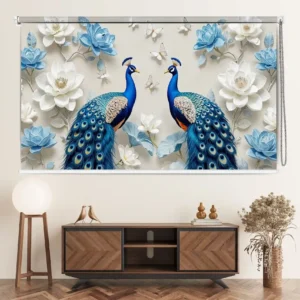 Artistic Royal Twin Peacock Floral design Roller Blind