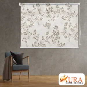 Botanical Branch Roller Blind with Neutral Leaf Design