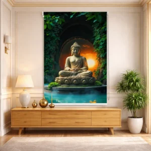 Buddha Sunset Arch & Lotus Pedestal Design Roller Blind for Spiritual Decor