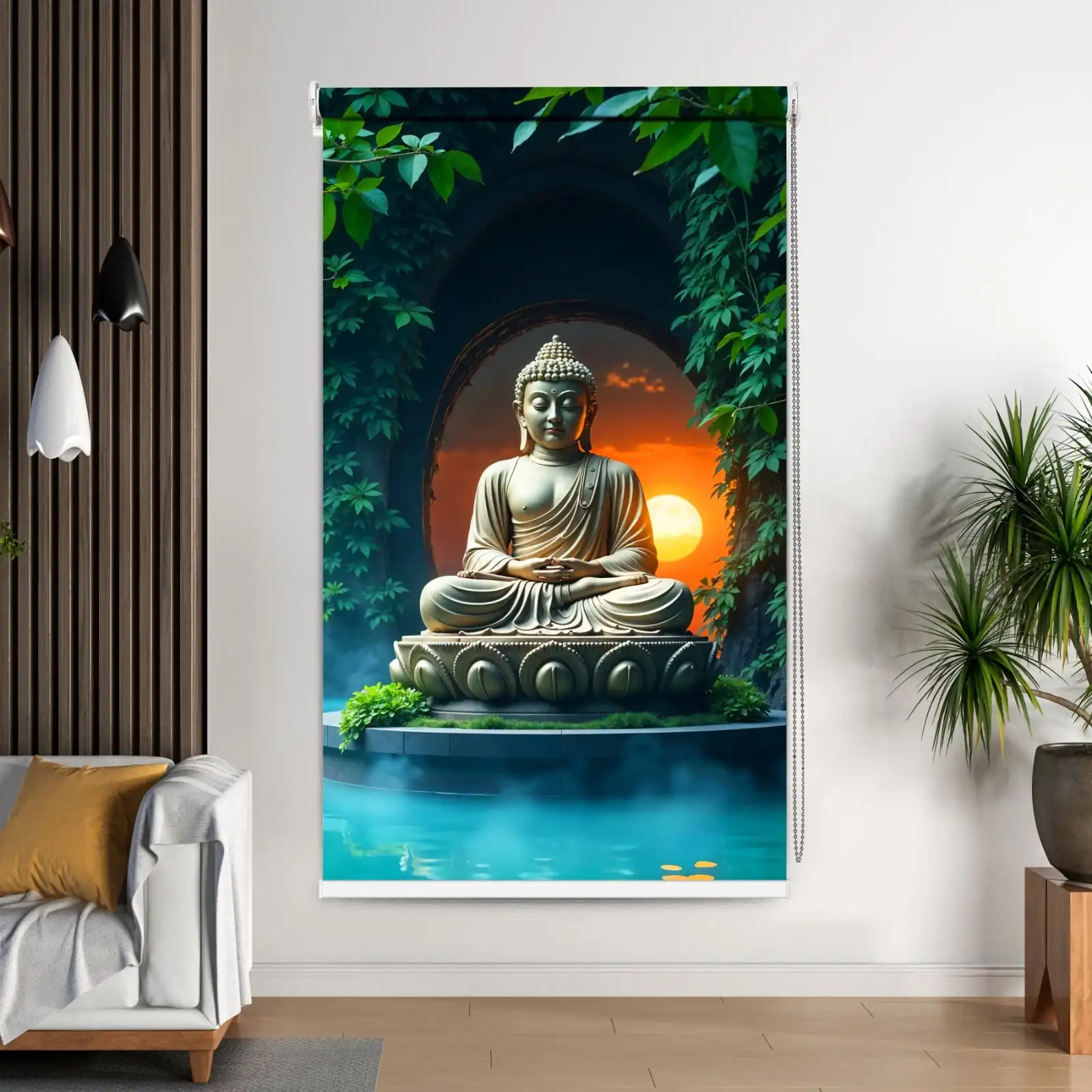 Buddha Sunset Arch & Lotus Pedestal Design Roller Blind