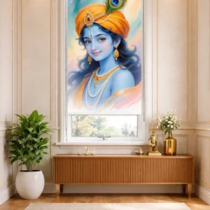 Divine Krishna Portrait Roller Blind with Peacock Feather
