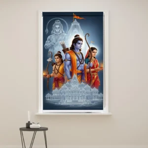 Divine Ram Darbar Pooja Room Roller Blind with Ayodhya Temple Illustration