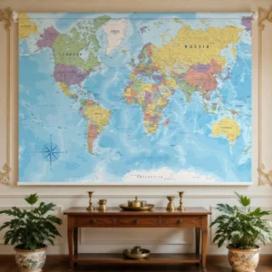 Educational World Map Roller Blind for Window