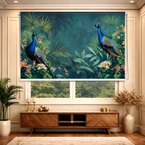 Enchanted Peacock Garden Tropical Botanical Art Roller Blind