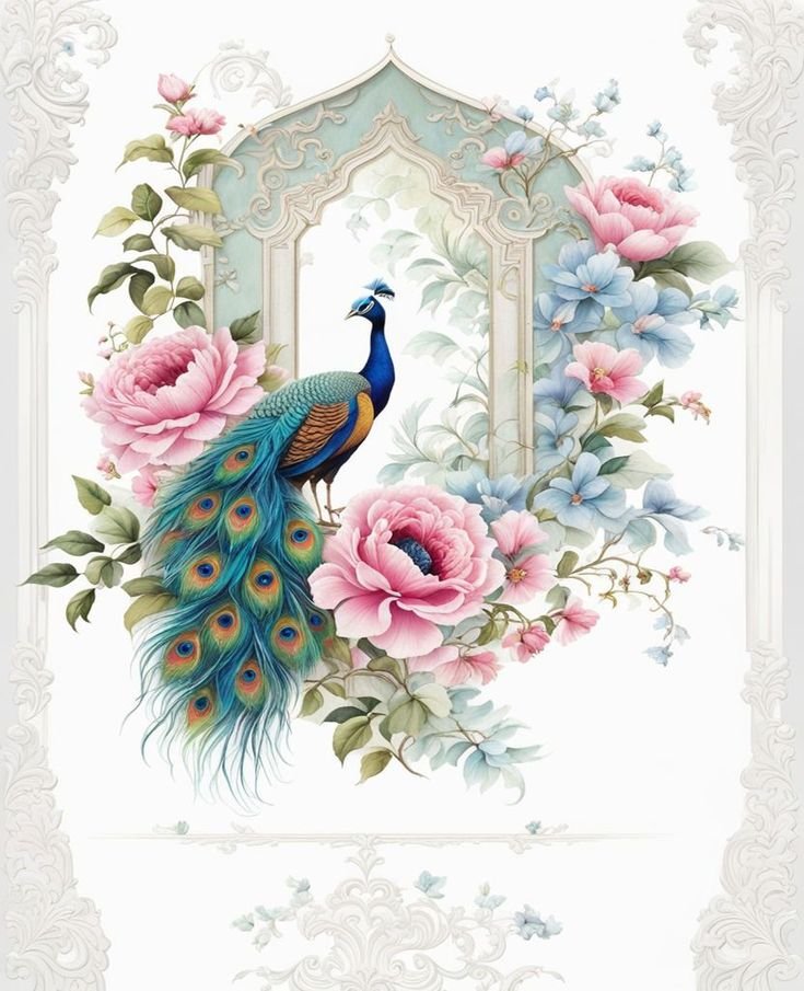 Ethereal Floral Peacock Archway Designer Printed Roller Blind - Image 2