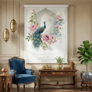 Ethereal Floral Peacock Archway Designer Printed Roller Blind