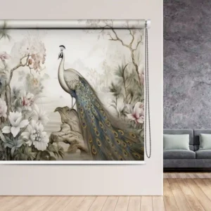 Ethereal Ivory Peacock Garden Roller Blind