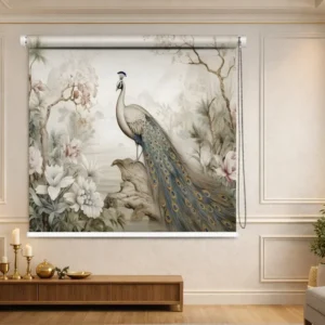 Ethereal Ivory Peacock Garden Roller Blind