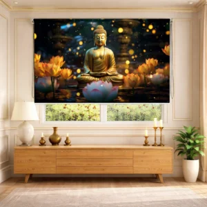 Golden Buddha with Floating Lotus Design Roller Blind