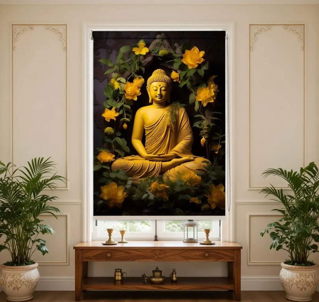 Golden Floral Buddha Serenity Roller Blind 1 Golden Floral Buddha Serenity Roller Blind