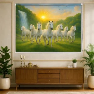 Golden Sunrise White Horses Vastu Roller Blinds for Window