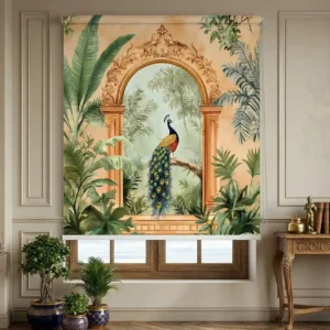 Heritage Indian Royal Peacock Garden Arch Art design Roller Blind