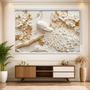 Home Decor Items Online at Best Price in India 16 Imperial White Mor with Golden Floral Art Roller Blind