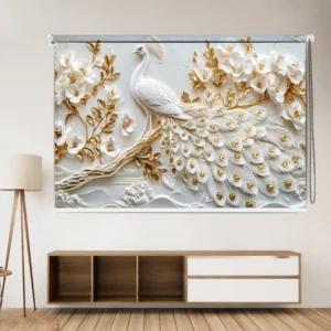 Imperial White Mor with Golden Floral Art Roller Blind