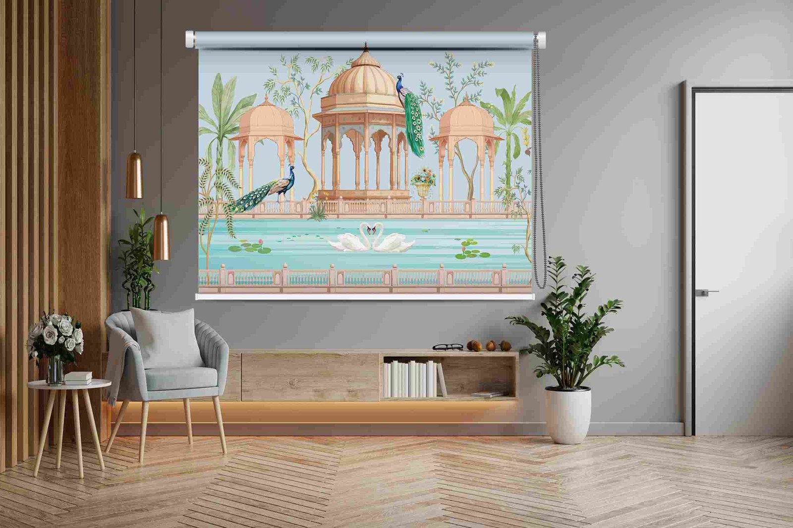 Indian Heritage Royal Peacock Palace Garden Art Design Roller Blind