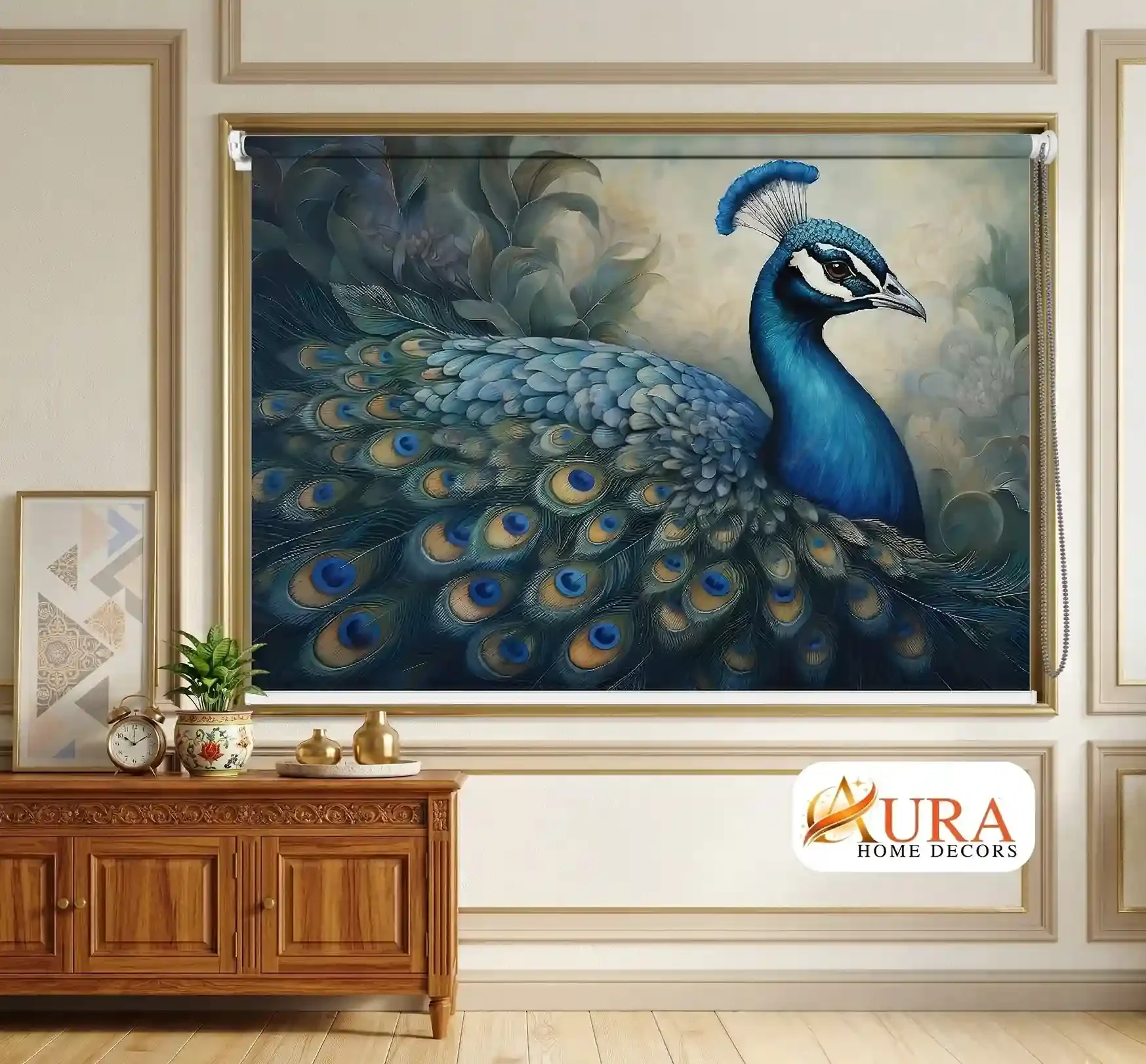 Majestic Peacock Elegance Window Roller Blind in Regal Indian Art