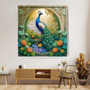 Majestic Peacock Garden Roller Blind with Ornate Floral