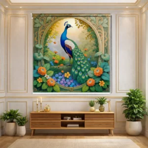 Majestic Peacock Garden Roller Blind with Ornate Floral