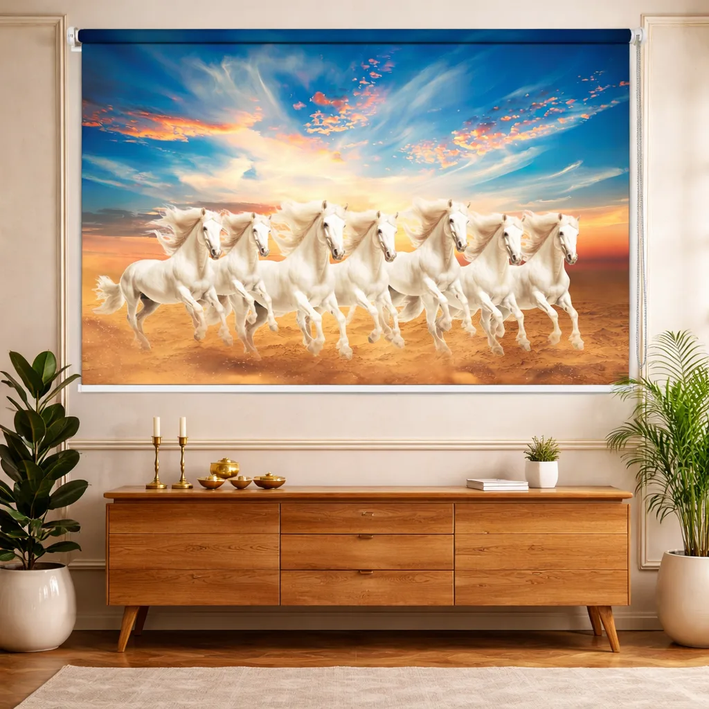 Majestic seven-horse Vastu-inspired Roller Blind for Window 1 Majestic seven-horse Vastu-inspired Roller Blind for Window