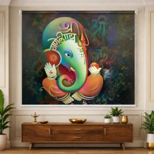 Modern Artistic Lord Ganesha Puja Room Roller Blind