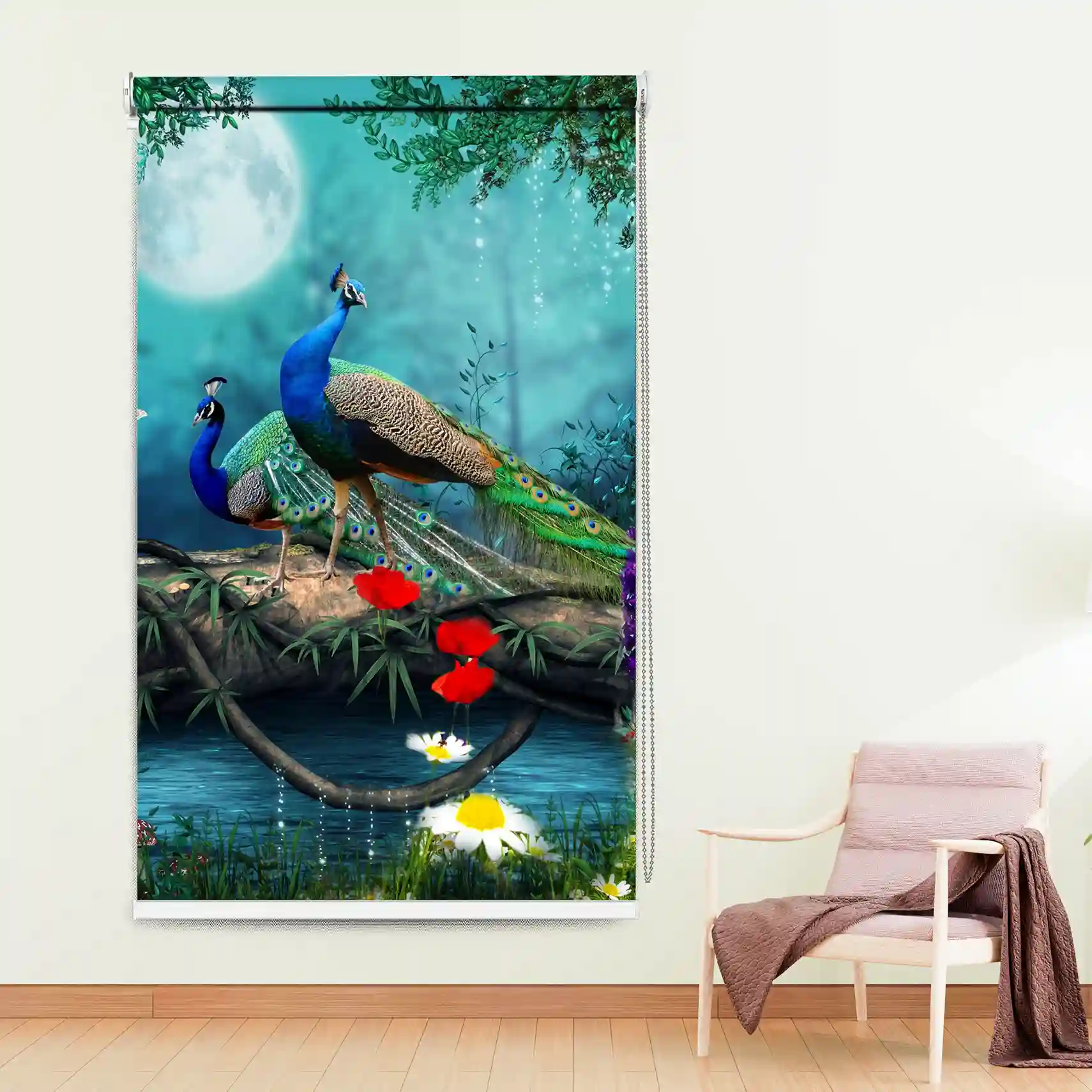 Moonlit Peacock Forest Roller Blind