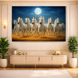 Moonlit Seven White Horses Vastu Energy Roller Blind for Window
