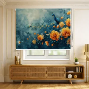 Mystic Peacock Bloom Designer Roller Blinds for Window