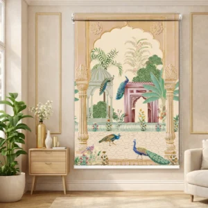 Peacock-and-Mughal-Garden-Inspired-Imperial-Palace-Courtyard-Roller-Blinds-for-Window